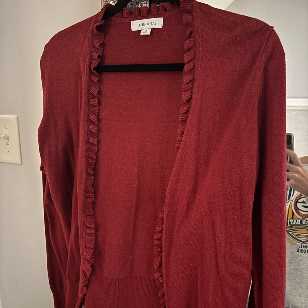 Merona Women's Ruffled Red Cardigan